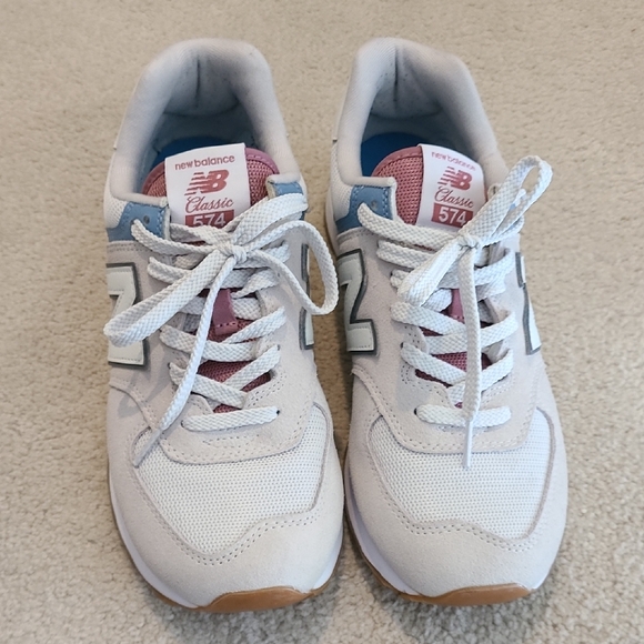 New Balance White and Light Blue Sneakers - Picture 2 of 4